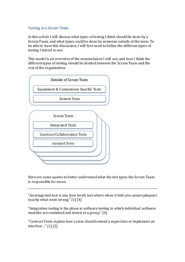 Testing in a Scrum Team
In this article I will discuss what types of testing I think should be done by a
Scrum Team, and w...