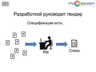 Разработкой руководит гендир
Спецификация есть:
PM Спека
 