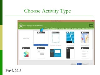 Sep 6, 2017
Choose Activity Type
Type of Activity or you can say screen you want to choose in app
 