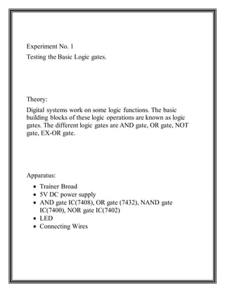 Basic logic gates Testing | PDF