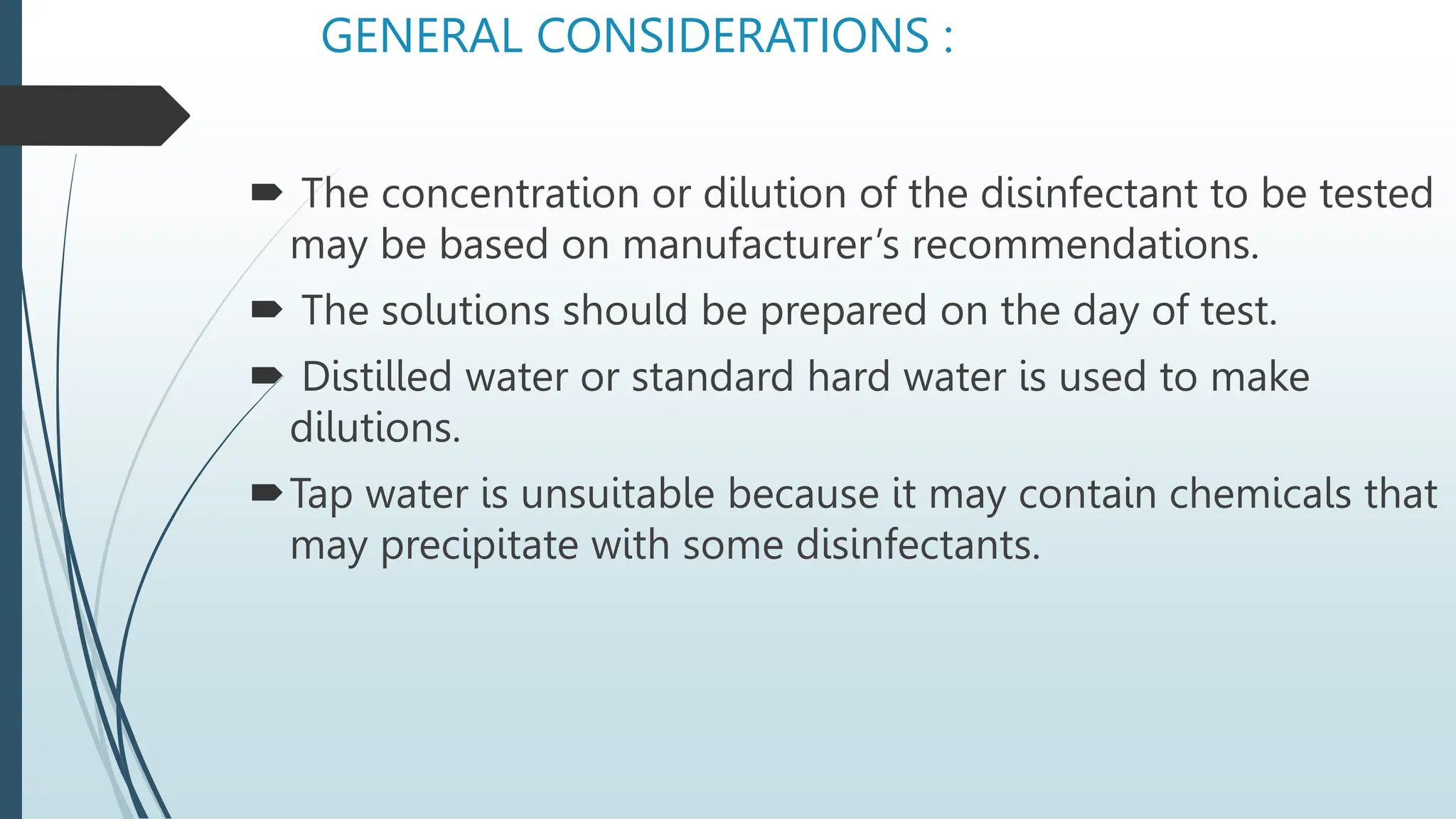 TESTING OF DISINFECTANT CLASSES OF DISINFECTANTS METHOD FOR TESTING