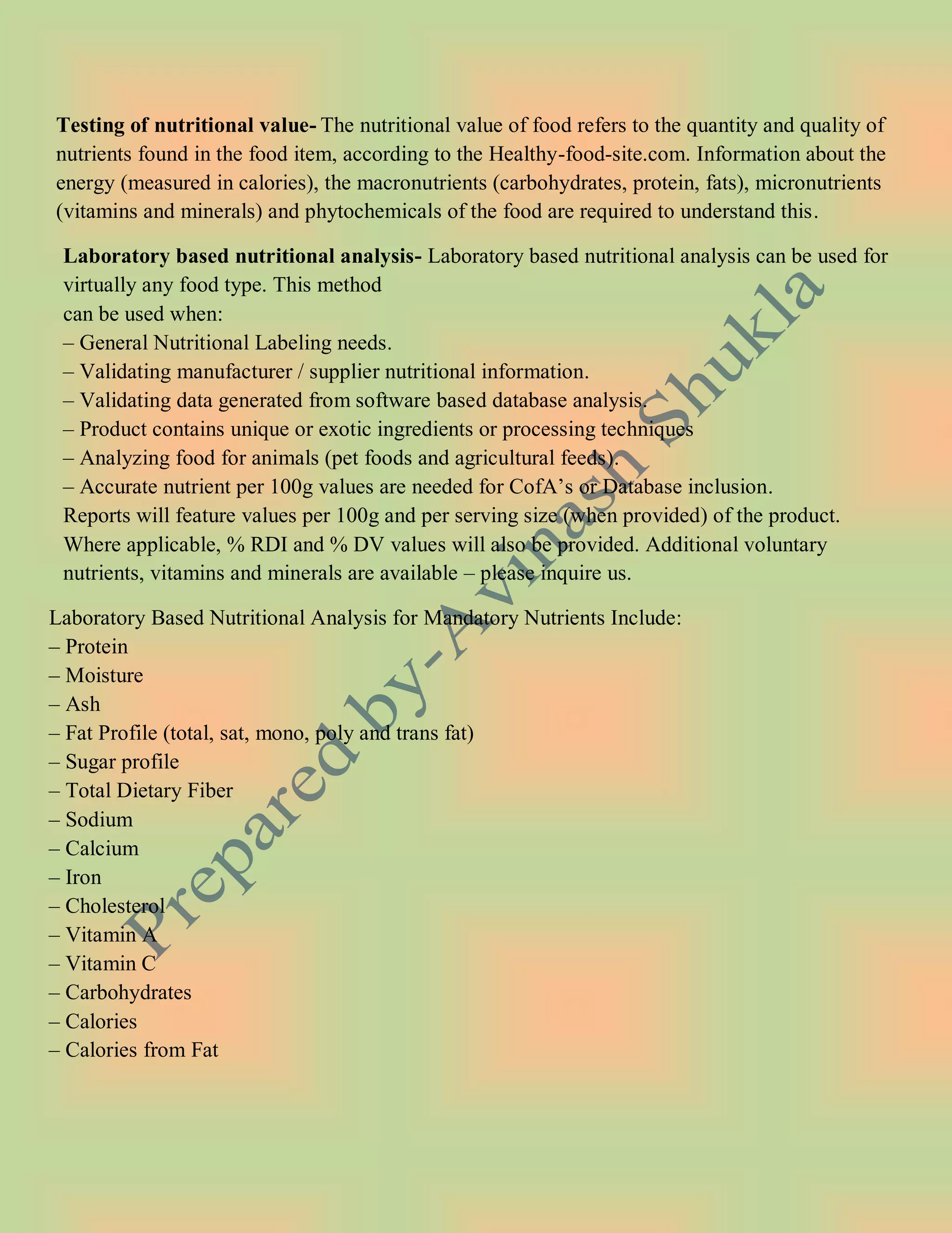 Testing of neutraceutical food product | PDF