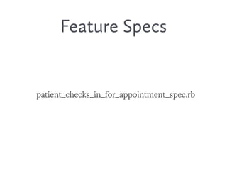 Feature Specs
patient_checks_in_for_appointment_spec.rb
 