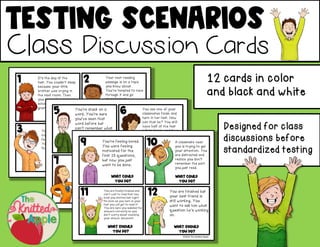 Testing Scenarios
Class Discussion Cards
12 cards in color
and black and white
Designed for class
discussions before
standardized testing
 