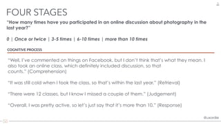 @uxordie@uxordie
“How many times have you participated in an online discussion about photography in the
last year?”
0 | On...
