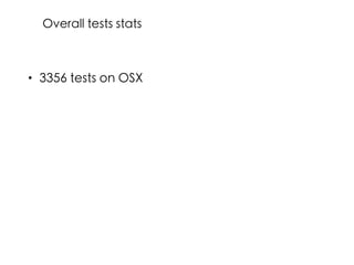 • 3356 tests on OSX
Overall tests stats
 