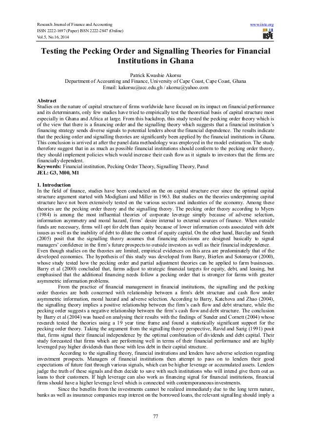 Pecking order theory essay