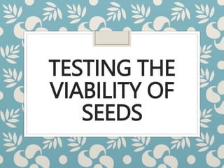 TESTING THE
VIABILITY OF
SEEDS
 