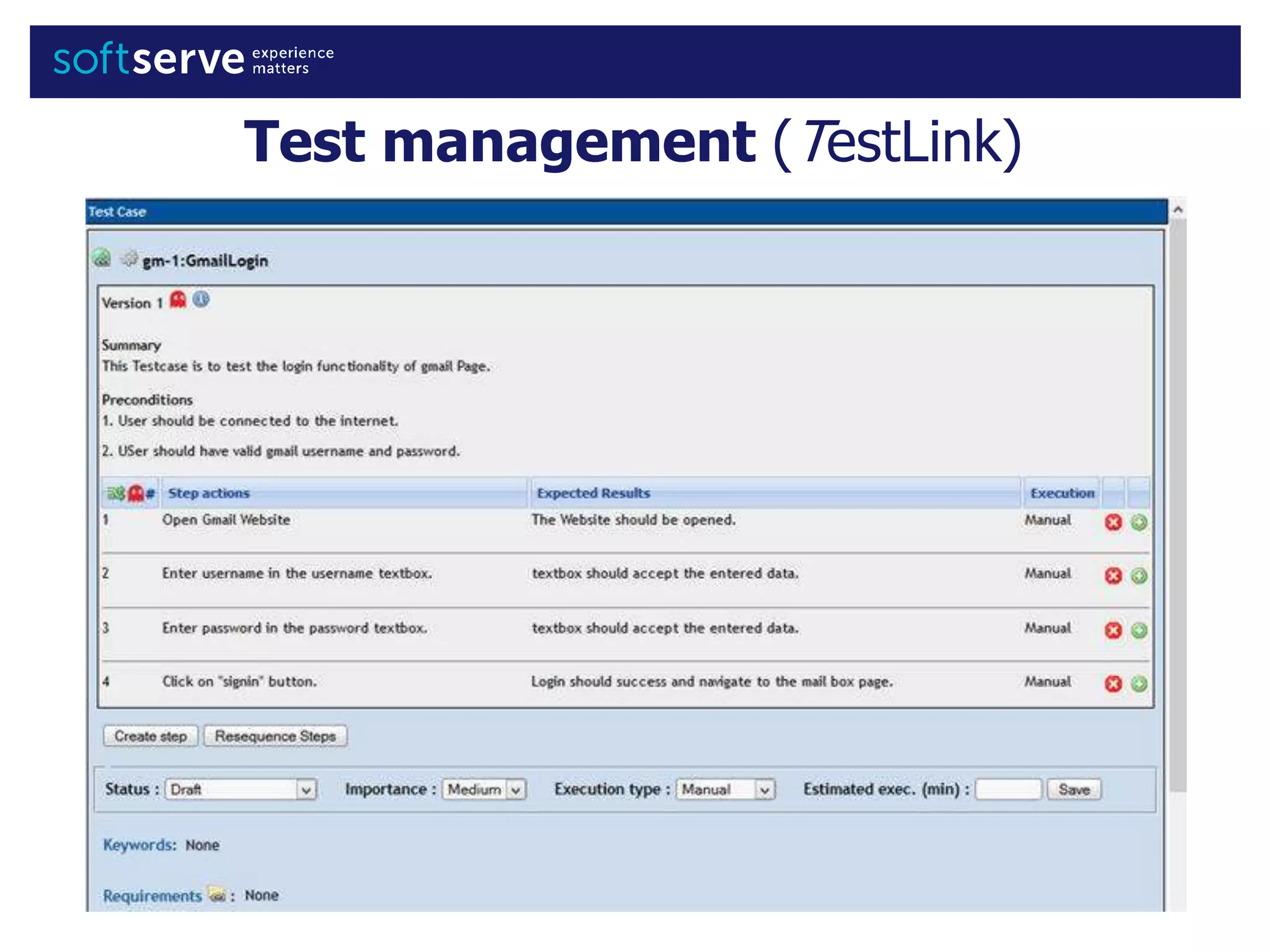 Test management (TestLink)