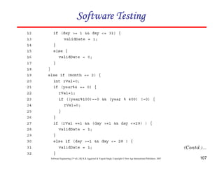 107
Software Engineering (3rd ed.), By K.K Aggarwal  Yogesh Singh, Copyright © New Age International Publishers, 2007
Software Testing
Software Testing
Software Testing
Software Testing
 