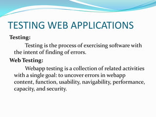 Web Application Testing - Software Testing