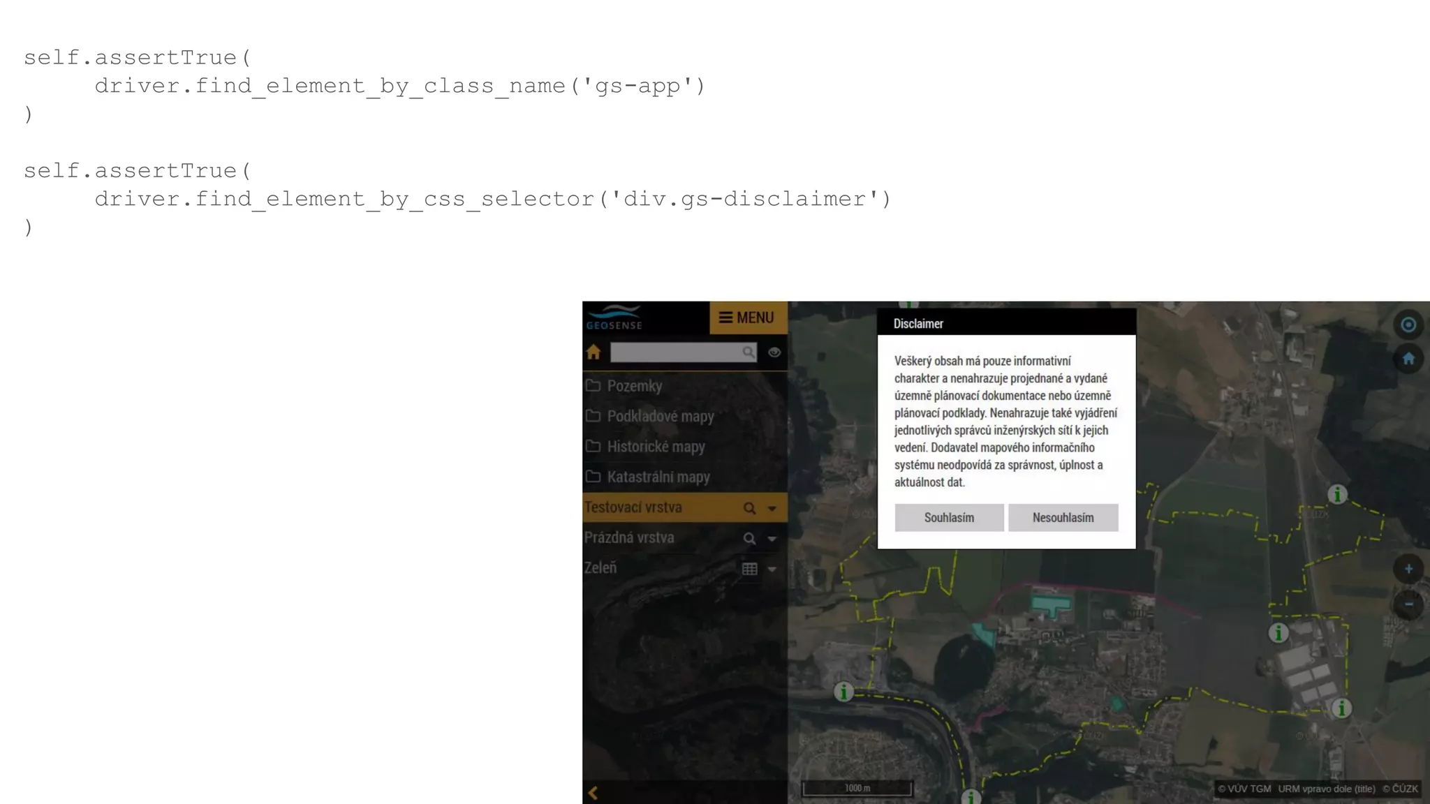 self.assertTrue(
driver.find_element_by_class_name('gs-app')
)
self.assertTrue(
driver.find_element_by_css_selector('div.gs-disclaimer')
)
 