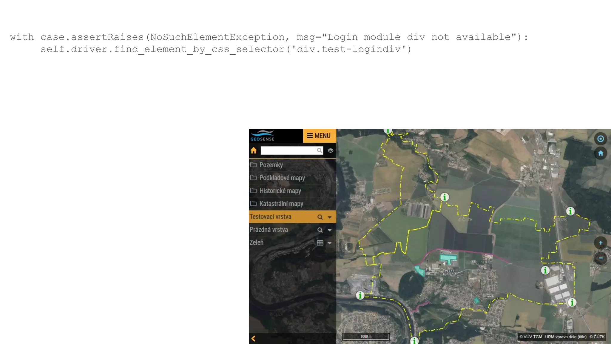 with case.assertRaises(NoSuchElementException, msg="Login module div not available"):
self.driver.find_element_by_css_selector('div.test-logindiv')
 
