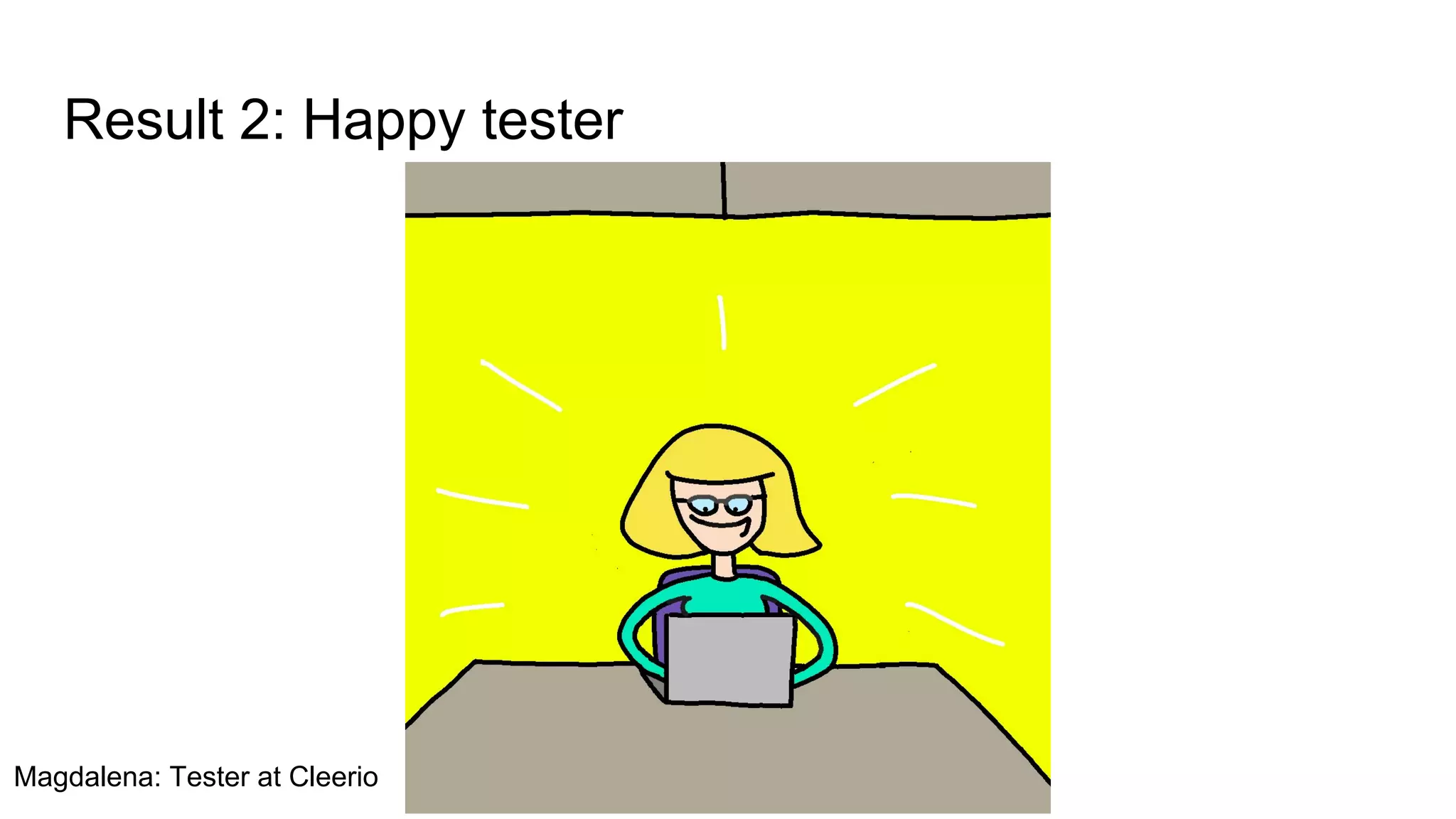 Result 2: Happy tester
Magdalena: Tester at Cleerio
 