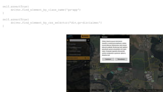 self.assertTrue(
driver.find_element_by_class_name('gs-app')
)
self.assertTrue(
driver.find_element_by_css_selector('div.gs-disclaimer')
)
 