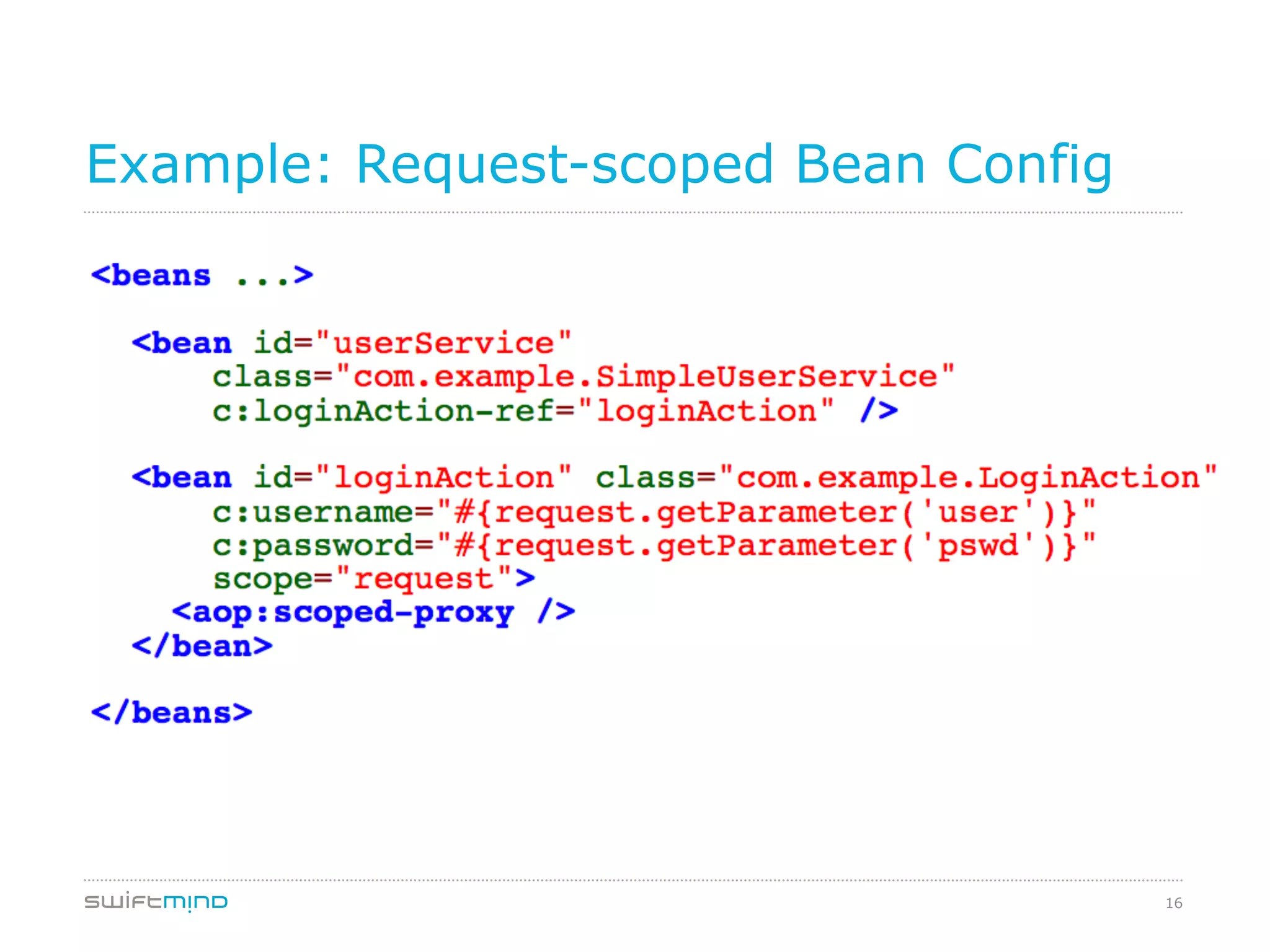 16
Example: Request-scoped Bean Config
 