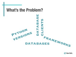 What’s the Problem?
Python
versions
frameworksdatabases
database
clients
 