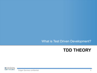 Exigen Services confidential
TDD THEORY
What is Test Driven Development?
5
 