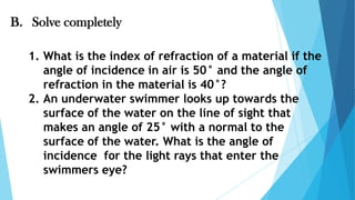 Refraction Problem Solving Test in refraction | PPTX