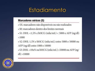 Exploração InicialTodo paciente com massa testicular suspeita, deve ser submetido à exploração cirúrgica por via inguinal com exteriorização do testículo .Orquiectomia com ressecção do epidídimo e todo o cordão espermático deve ser realizada se tumor for encontrado.Se houver dúvida diagnóstica, biopsia testicular pode ser realizada através de congelaçãoRichie JP et al, 2002