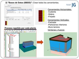 2) "Bases de Datos (BBDD)": Crear todos los cerramientos.
Cerramientos Horizontales:
-Cubierta
-Solera
-Forjado
CerramientosVerticales:
-Fachada
-Particiones interiores
-Muro terrenoProceso repetido por cada planta
Ventanas y huecos
 