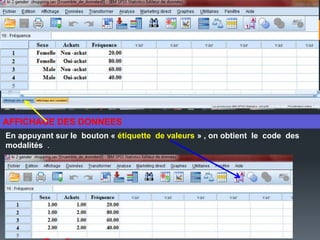 En appuyant sur le bouton « étiquette de valeurs » , on obtient le code des
modalités .
AFFICHAGE DES DONNEES
 