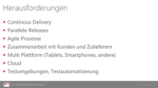 © AIT GmbH & Co. KGIhre Software effizienter entwickelt
 Continous Delivery
 Parallele Releases
 Agile Prozesse
 Zusammenarbeit mit Kunden und Zulieferern
 Multi Plattform (Tablets, Smartphones, andere)
 Cloud
 Testumgebungen, Testautomatisierung
Herausforderungen
 