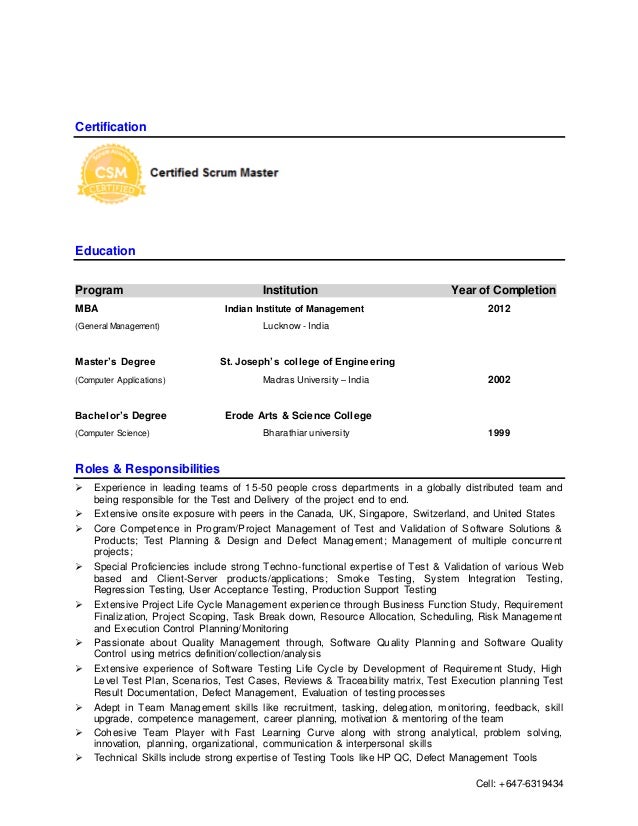 test manager resumes