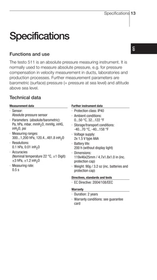 Hướng dẫn sử dụng Testo 511 | PDF