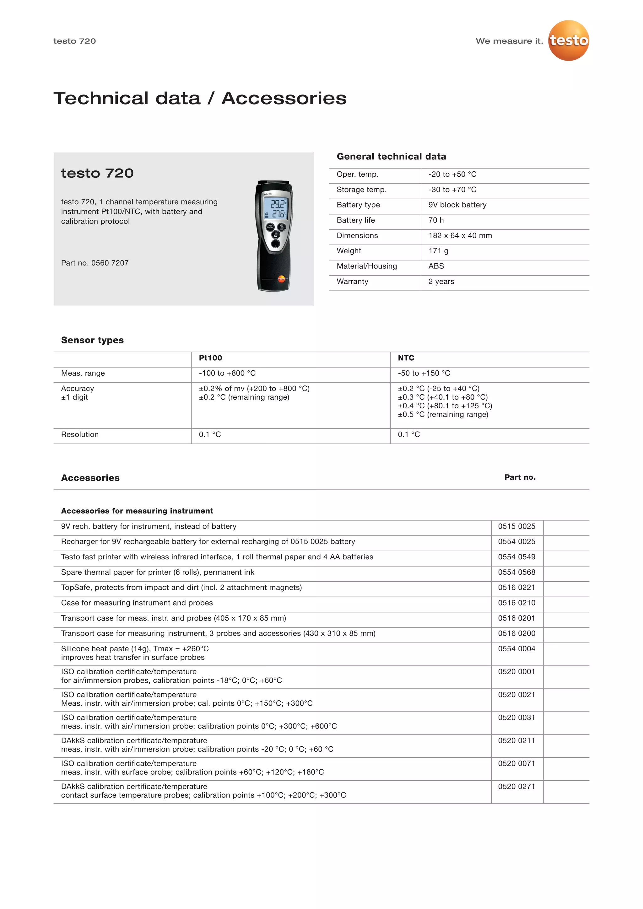 Testo 720 datasheet 2012 | PDF