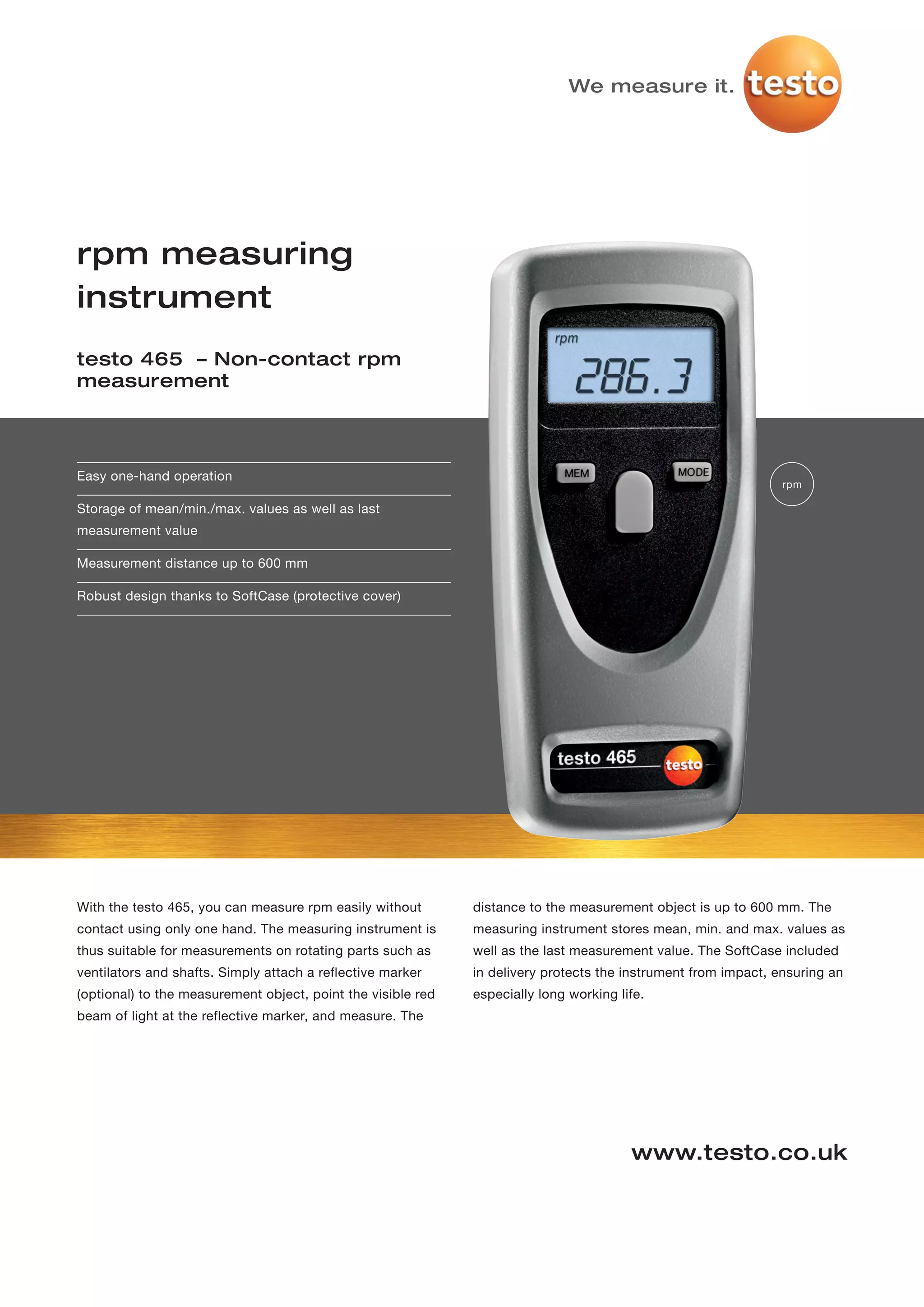 Testo Rpm Adapter Testo 465 datasheet 2012 | PDF