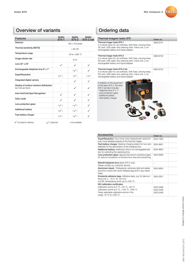 Testo 875 datasheet | PDF