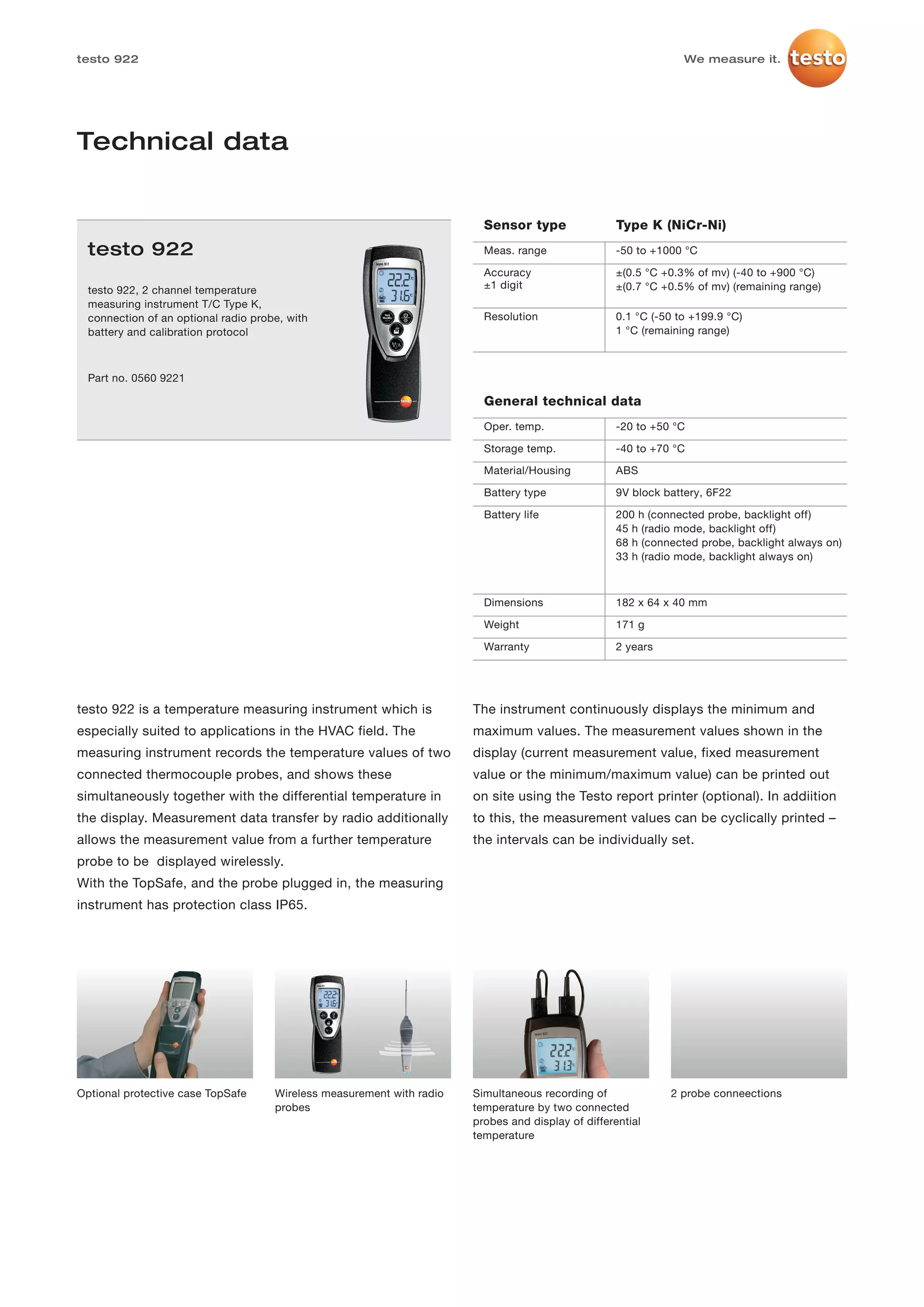 Testo 922 datasheet 2012 | PDF