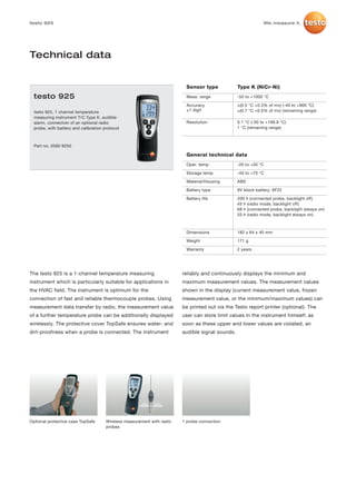 Testo 925 datasheet 2012 | PDF