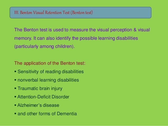 Benton Visual Retention Test Test of Memory