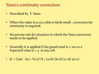 Classic Yates Algorithm Test of significance in Statistics | PPTX