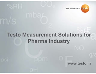 Testo Measurement Solutions for
Pharma Industry
www testo inwww.testo.in
 