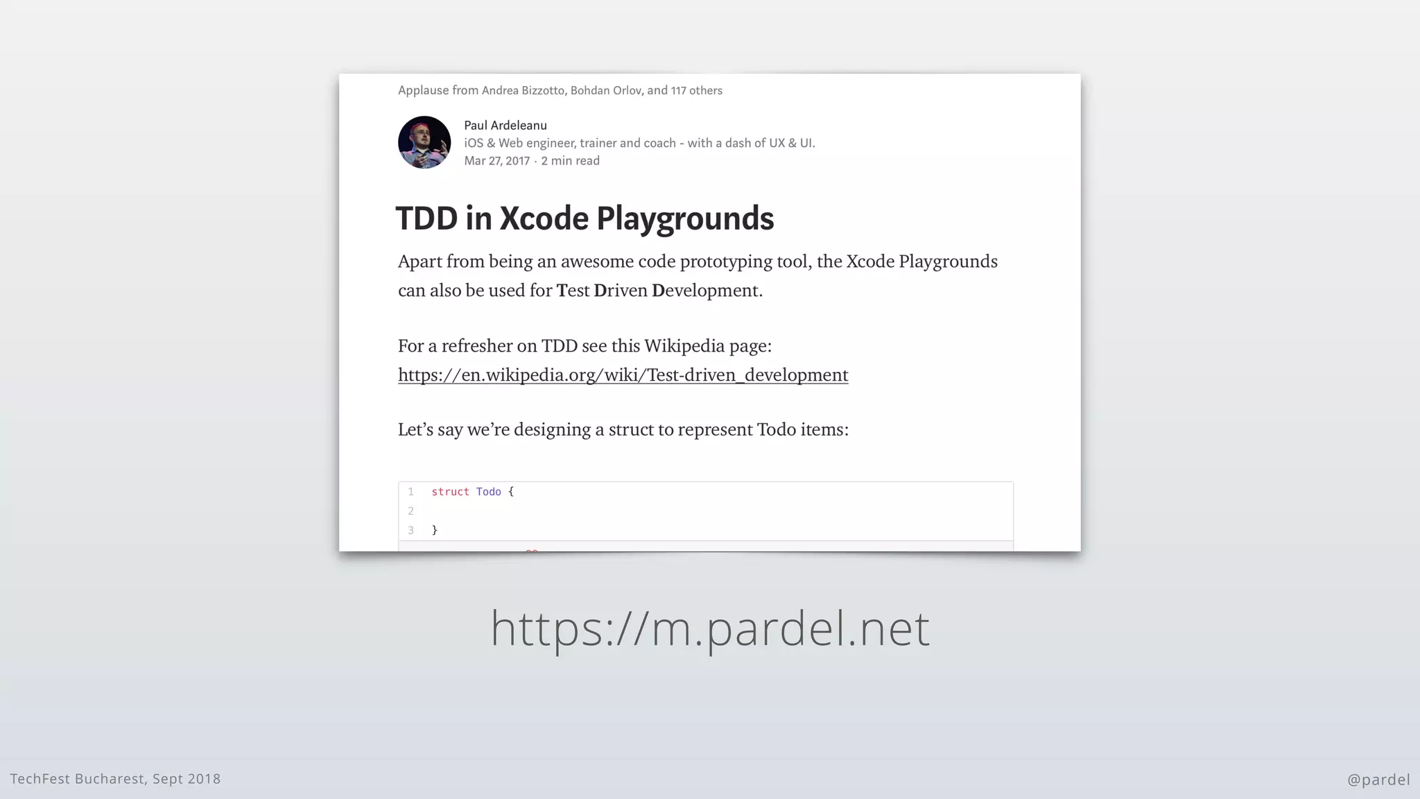 TechFest Bucharest, Sept 2018 @pardel
https://m.pardel.net
 