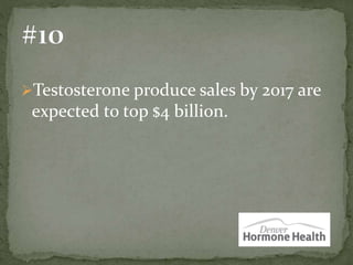 Testosterone produce sales by 2017 are
expected to top $4 billion.
 