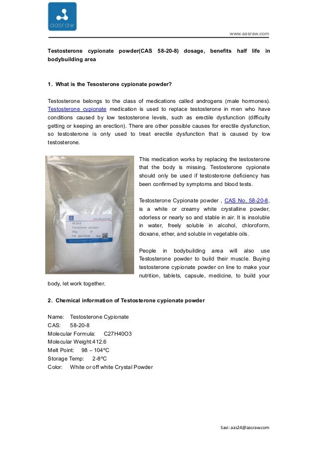 Testosterone cypionate powder(cas 58 208) dosage, benefits half life