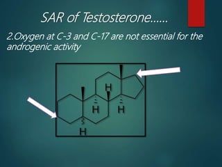 SAR of Testosterone……
2.Oxygen at C-3 and C-17 are not essential for the
androgenic activity
 