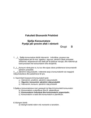 Test per sjellja e konsumatorve 1