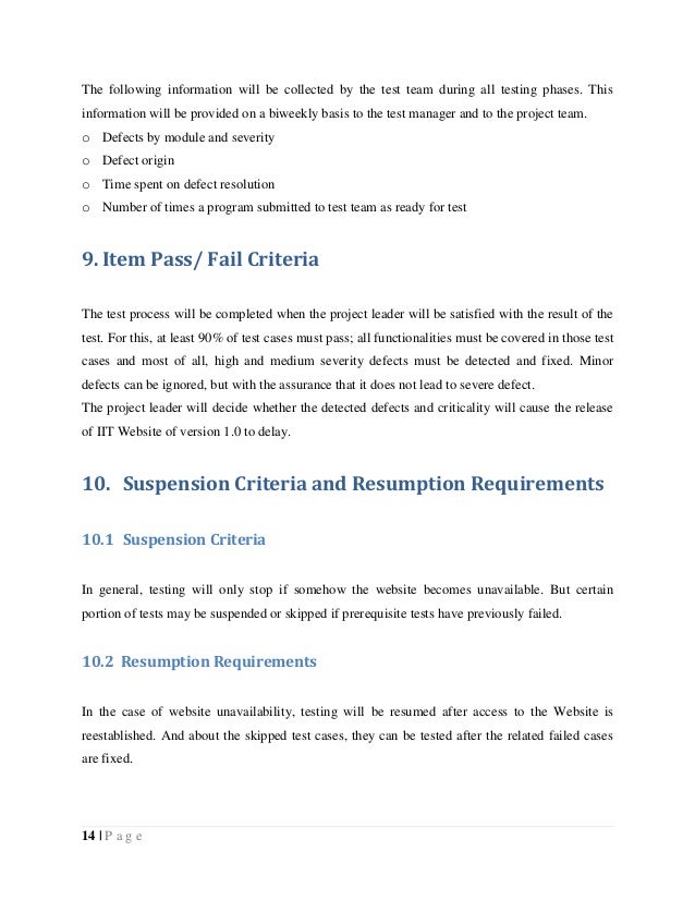 pass fail criteria in test plan example quality assurance plan example