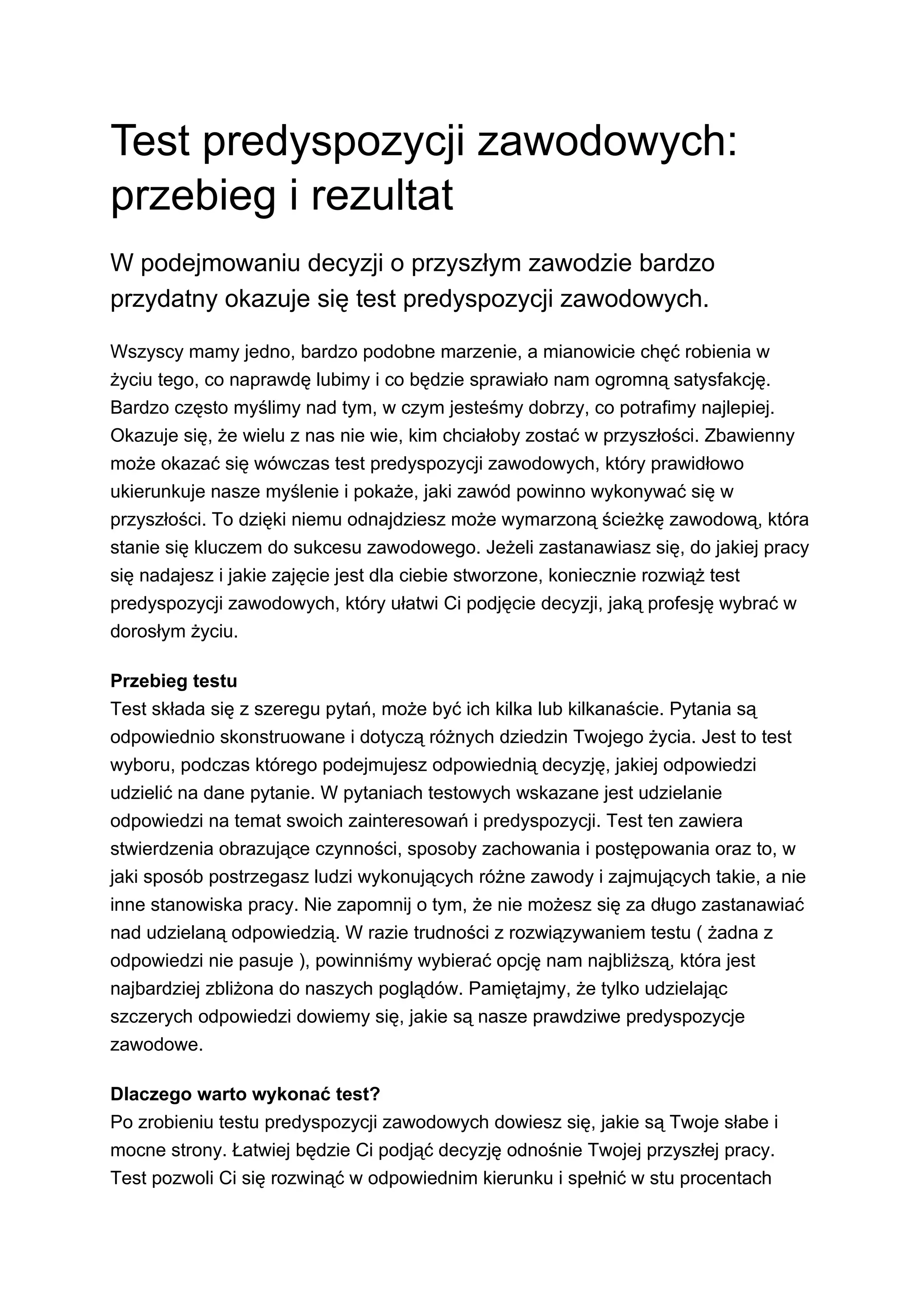 Test predyspozycji zawodowych | DOC