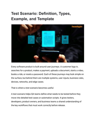 Test Scenario_ Definition, Types, Example, and Template | PDF