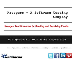 Kroogerr - A Software Testing
                      Company




 Our Approach & Your Value Proposition


mobility|website|selenium automation|security|accessibility|performance
 
