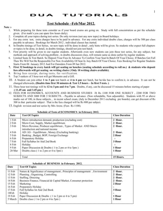 Test schedule 2012