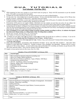 Test schedule 2012