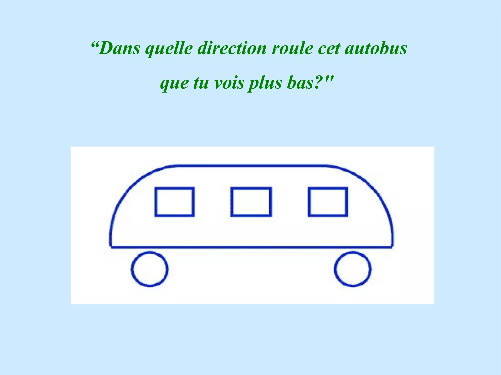“ Dans quelle direction roule cet autobus que tu vois plus bas?"