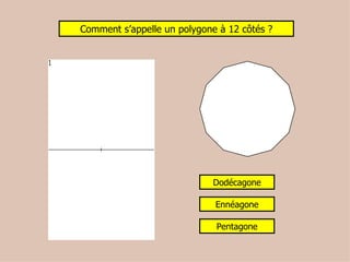 Comment s’appelle un polygone à 12 côtés ? Dodécagone Ennéagone Pentagone 